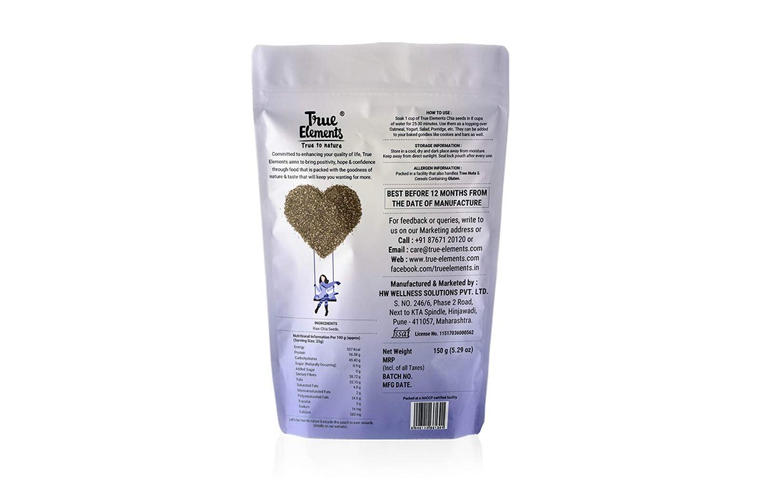 True Elements Chia Raw Seeds    Pack  150 grams